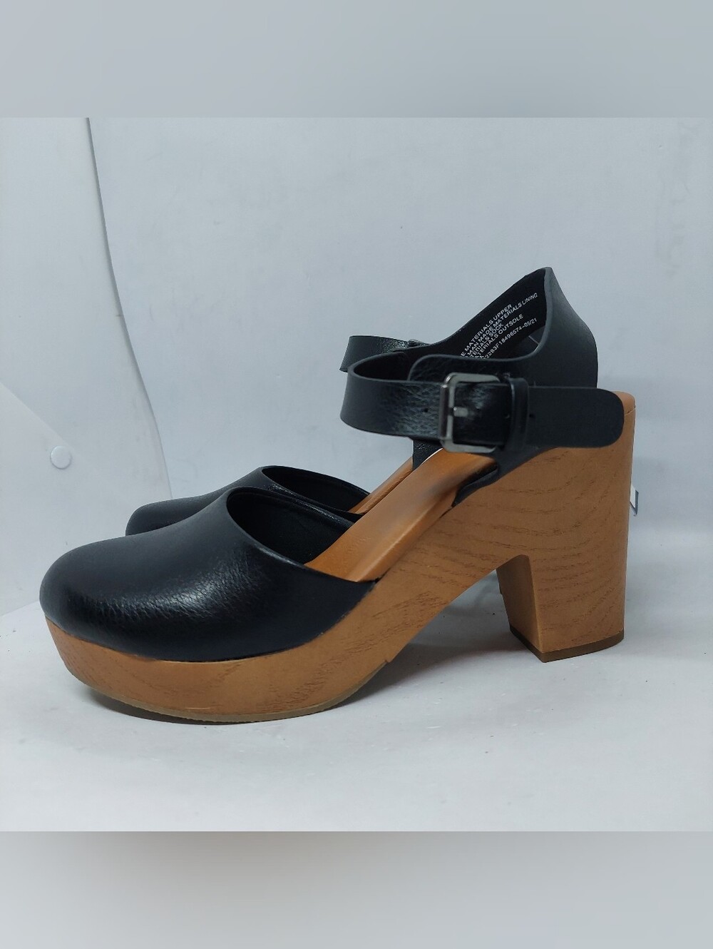 Universal Thread Marcia Heeled Clog Platform Pumps Black Faux Leather Womens 8